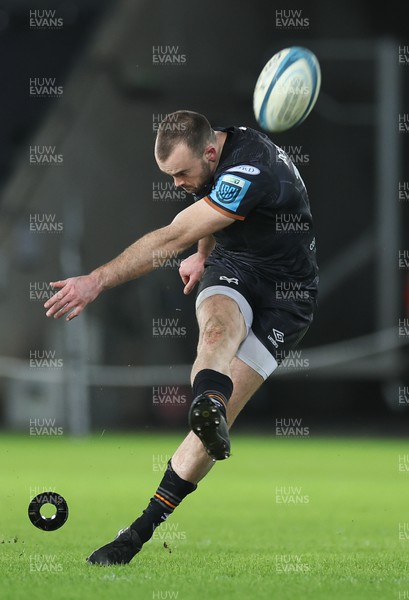 070123 - Ospreys v Leinster,  BKT United Rugby Championship - Cai Evans of Ospreys kicks a penalty
