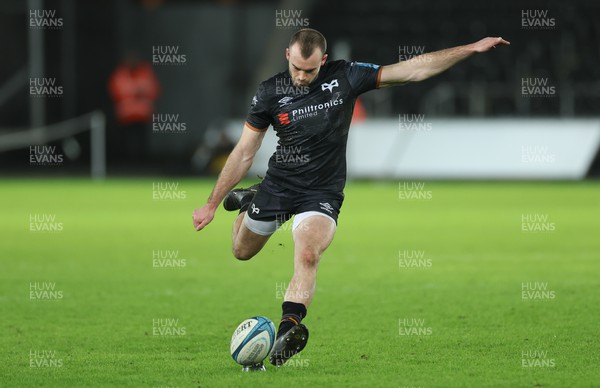 070123 - Ospreys v Leinster,  BKT United Rugby Championship - Cai Evans of Ospreys kicks penalty