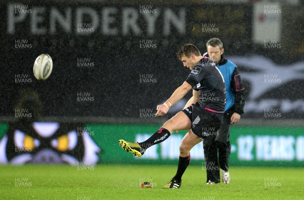 080116 - Ospreys v Leinster - Guinness PRO12 -Dan Biggar of Ospreys kicks at goal