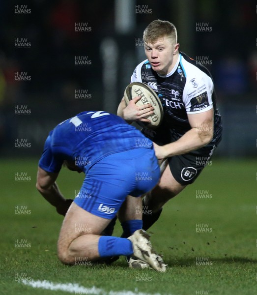 210220 - Ospreys v Leinster - Guinness PRO14 - Kieran Williams of Ospreys is tackled by Conor O�Brien of Leinster