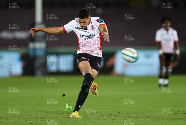 240922 - Ospreys v Lions - United Rugby Championship - Gianni Lombard of Lions kicks a penalty