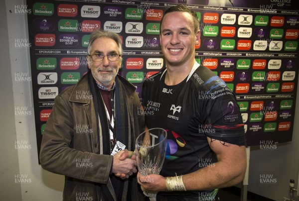 150117 - Ospreys v Lyon - European Rugby Challenge Cup - Man of the Match Hanno Dirksen of Ospreys by Chris Fairweather/Huw Evans Agency