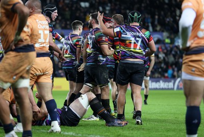 140123 - Ospreys v Montpellier - European Rugby Champions Cup - Morgan Morris of Ospreys celebrates scoring a try