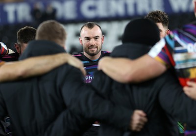 140123 - Ospreys v Montpellier - European Rugby Champions Cup - A happy Cai Evans of Ospreys at full time