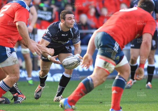 070315 - Ospreys v Munster - GuinnessPro12 -Tom Habberfield of Ospreys sets up another phase