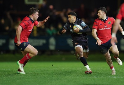 201225 - Ospreys v Munster, United Rugby Championship - Keelan Giles of Ospreys looks to attack