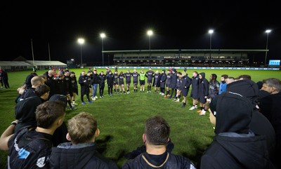 201225 - Ospreys v Munster, United Rugby Championship - The Ospreys huddle up at the end of the match
