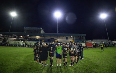 201225 - Ospreys v Munster, United Rugby Championship - The Ospreys huddle up at the end of the match
