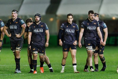 201225 - Ospreys v Munster - United Rugby Championship - (L to R) Ryan Smith, Morgan Morris, Kieran Hardy and James Ratti of Ospreys