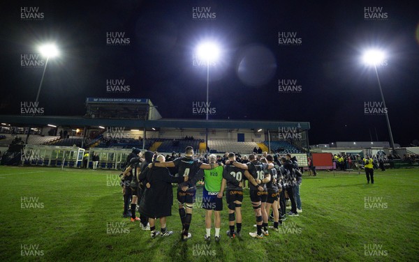 201225 - Ospreys v Munster, United Rugby Championship - The Ospreys huddle up at the end of the match