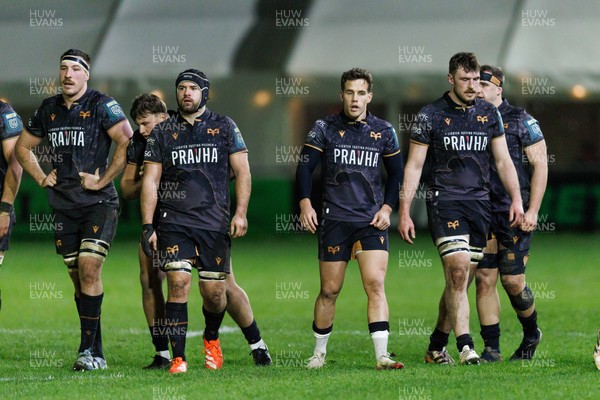 201225 - Ospreys v Munster - United Rugby Championship - (L to R) Ryan Smith, Morgan Morris, Kieran Hardy and James Ratti of Ospreys
