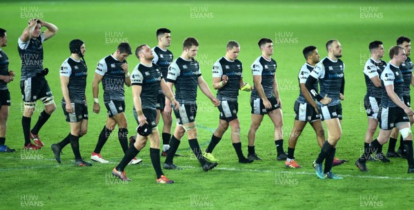 220219 - Ospreys v Munster - Guinness PRO14 - Ospreys players look dejected
