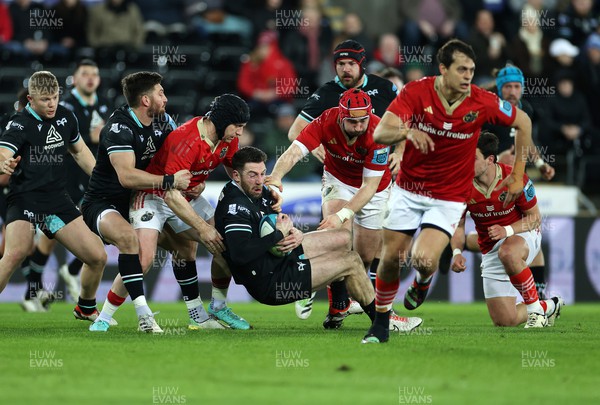 220324 - Ospreys v Munster - United Rugby Championship - Alex Cuthbert of Ospreys goes to ground