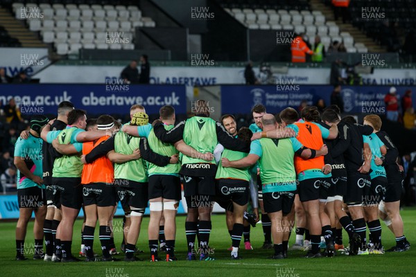 220324 - Ospreys v Munster - United Rugby Championship - Ospreys in a huddle before the match