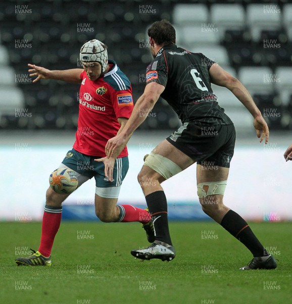 230214 - Ospreys v Munster - RaboDirect PRO12 - Duncan Williams of Munster kicks the ball up field