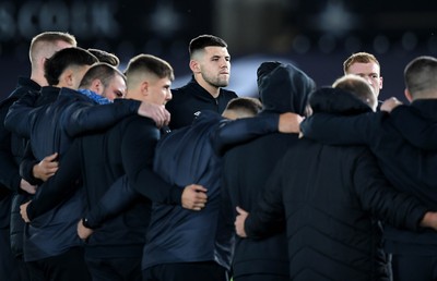 231021 - Ospreys v Munster - United Rugby Championship - Rhys Davies of Ospreys during huddle