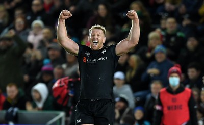 231021 - Ospreys v Munster - United Rugby Championship - Bradley Davies of Ospreys celebrates