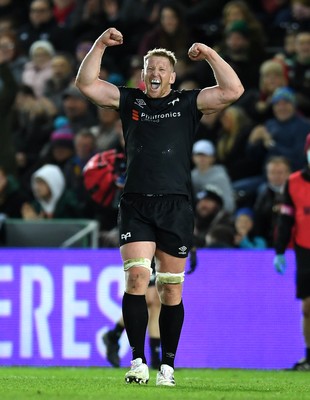 231021 - Ospreys v Munster - United Rugby Championship - Bradley Davies of Ospreys celebrates