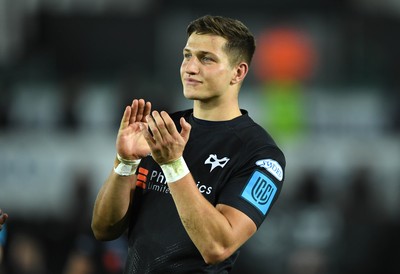 231021 - Ospreys v Munster - United Rugby Championship - Max Nagy of Ospreys at the end of the game