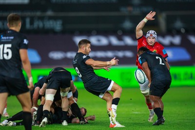 231021 - Ospreys v Munster - United Rugby Championship - Rhys Webb of Ospreys kicks the ball