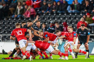 231021 - Ospreys v Munster - United Rugby Championship - Craig Casey of Munster kicks the ball