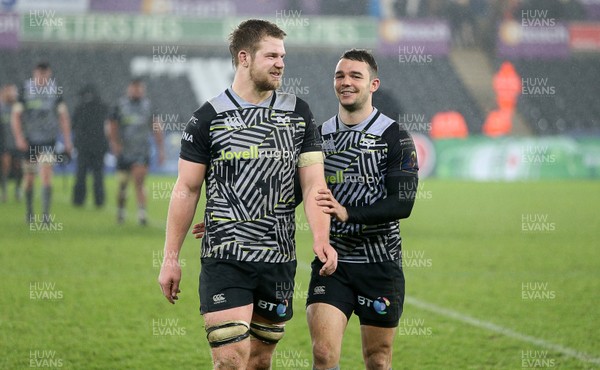 171217 - Ospreys v Northampton Saints - European Rugby Champions Cup - Olly Cracknell and Tom Habberfield of Ospreys at full time