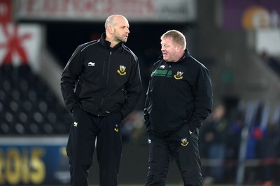 180115 - Ospreys v Northampton Saints - European Rugby Champions Cup -Northampton coach Jim Mallinder and Dorian West