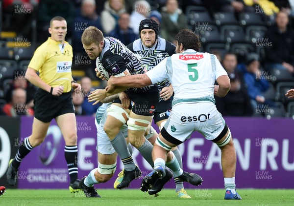131018 - Ospreys v Pau - European Rugby Challenge Cup - Olly Cracknell of Ospreys is tackled by Dan Malafosse of Pau