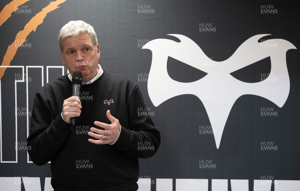 120124 - Ospreys v Perpignan, European Challenge Cup - New Ospreys CEO, Lance Bradley, speaks to sponsors and supporters ahead of the match