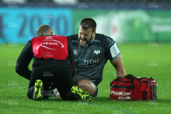 061219 - Ospreys v Racing 92 - European Rugby Champions Cup - Gheorghe Gajion of Ospreys receives treatment before leaving with an injury