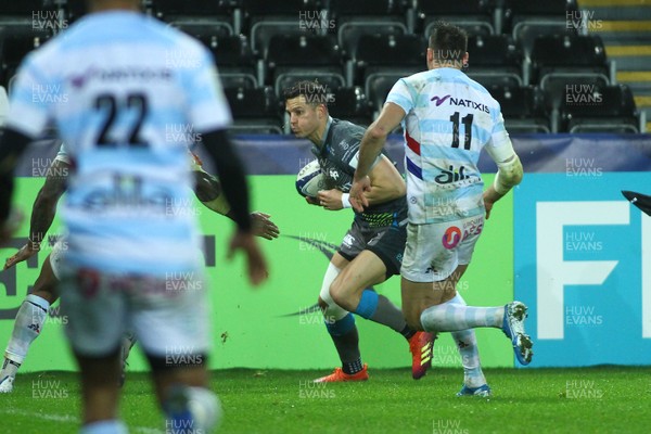 061219 - Ospreys v Racing 92 - European Rugby -  Shaun Venter of Ospreys is stopped short of the tryline by Virimi Vakatawa(hidden) of Racing92