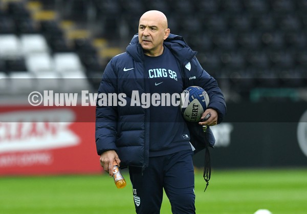 150122 - Ospreys v Racing 92 - European Rugby Champions Cup - Racing 92 head coach Laurent Travers during the warm up