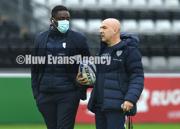 150122 - Ospreys v Racing 92 - European Rugby Champions Cup - Yannick Nyanga and Racing 92 head coach Laurent Travers
