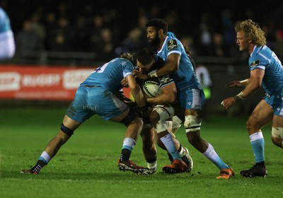 060424 - Ospreys v Sale Sharks - European Rugby Challenge Cup - Gareth Thomas of Ospreys is tackled by Ben Bamber of Sale 