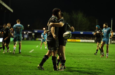 060424 - Ospreys v Sale Sharks - European Rugby Challenge Cup - Morgan Morris of Ospreys celebrates scoring a try