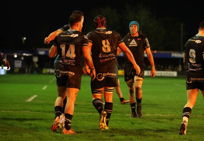 060424 - Ospreys v Sale Sharks - European Rugby Challenge Cup - Morgan Morris of Ospreys celebrates scoring a try