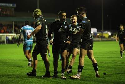 060424 - Ospreys v Sale Sharks - European Rugby Challenge Cup - Keelan Giles of Ospreys celebrates scoring a try