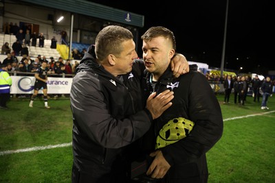 060424 - Ospreys v Sale Sharks - European Rugby Challenge Cup - Ospreys Head Coach Toby Booth with Harri Deaves of Ospreys at full time