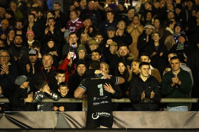 060424 - Ospreys v Sale Sharks - European Rugby Challenge Cup - Gareth Thomas of Ospreys celebrates with fans at full time