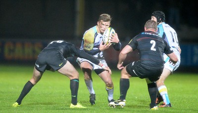 071114 - Ospreys v Saracens - LV= Cup -Aled Jenkins of Ospreys takes on Nils Mordt of Saracens