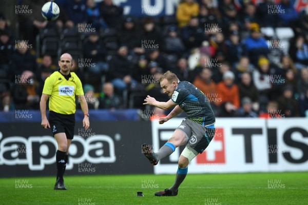 110120 - Ospreys v Saracens - European Rugby Champions Cup - Luke Price of Ospreys kicks at goal