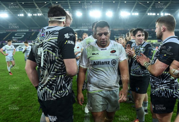 130118 - Ospreys v Saracens - European Rugby Champions Cup - Mako Vunipola of Saracens looks dejected at the end of the game