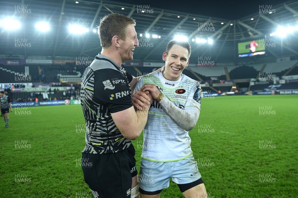 130118 - Ospreys v Saracens - European Rugby Champions Cup - Bradley Davies of Ospreys and Liam Williams of Saracens at the end of the game