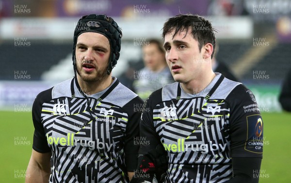 130118 - Ospreys v Saracens - European Rugby Champions Cup - Dejected Dan Evans and Sam Davies of Ospreys at full time