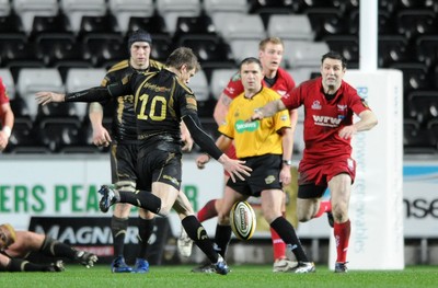 02.04.10 - Ospreys v Scarlets - Magners League - Dan Biggar of Ospreys converts his second half drop goal. 