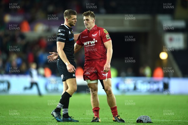 071017 - Ospreys v Scarlets - Guinness PRO14 - Dan Biggar and Jonathan Davies at the end of the game