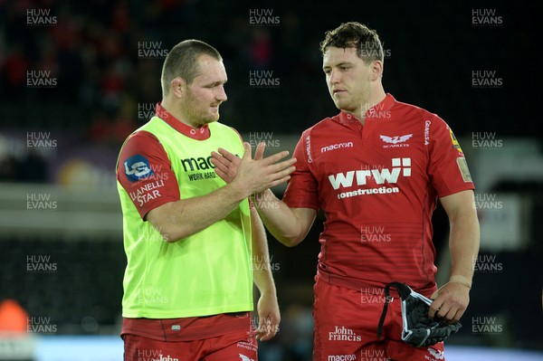 071017 - Ospreys v Scarlets - Guinness PRO14 - Ken Owens and  Ryan Elias of Scarlets at the end of the game