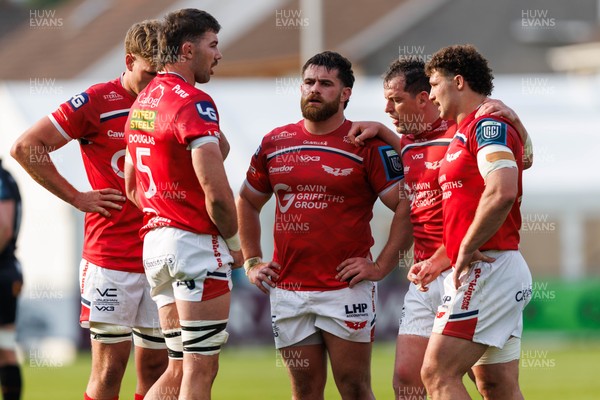 090526 - Ospreys v Scarlets - United Rugby Championship - Max Douglas, Taine Plumtree, Kemsley Mathias, Ryan Elias and Fletcher Anderson of Scarlets