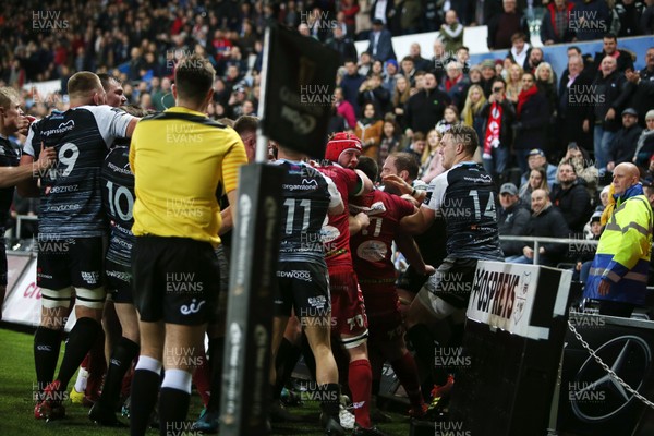 221218 - Ospreys v Scarlets - Guinness PRO14 - The game ends with a mass brawl between the two teams