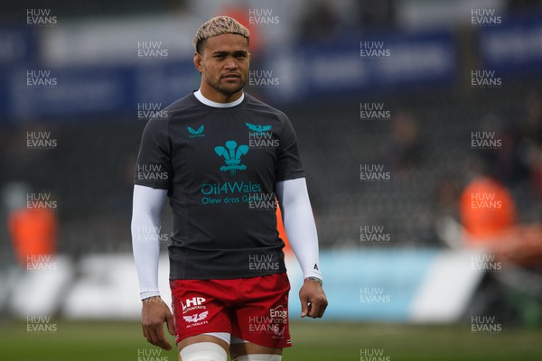 261123 - Ospreys v Scarlets - United Rugby Championship - Vaea Fifita of Scarlets during the warm up